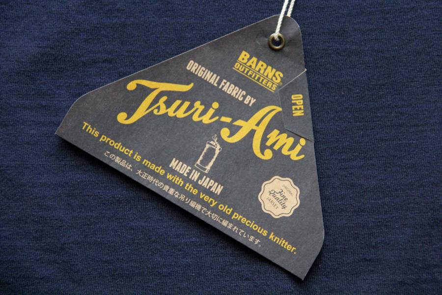Barns–Tsuri-Ami Pocket Crew Neck Tee/Navy Barns Outfitters,美式復古休閒之專門品牌,經典Tsuri-Ami Tee,Made in Japan,圓筒衣身結構,和歌山古董吊編機織造