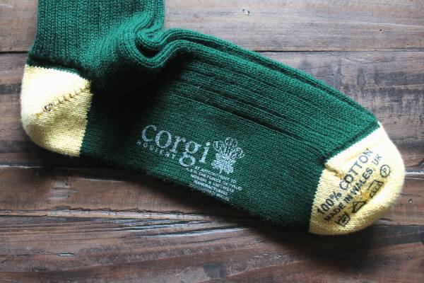 Corgi Socks/純棉綠底黃 