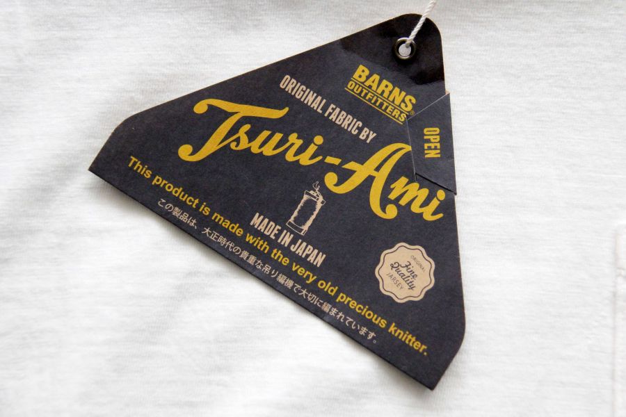 Barns Outfitters -Tsuri-Ami Pocket Crew Neck Tee/White Barns Outfitters,美式復古休閒之專門品牌,經典Tsuri-Ami Tee,Made in Japan,圓筒衣身結構,和歌山古董吊編機織造