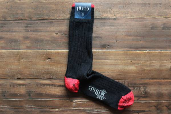 Corgi Socks/棉毛混紡(深藍紅) 