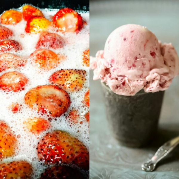 【草莓鮮奶冰淇淋】：夾心自熬草莓果醬 草莓；豐香草莓；手工草莓果醬；法式手工冰淇淋；低脂低糖；駱師傅法式冰淇淋之家