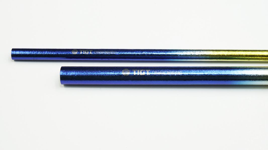 TIGT- 鎏金鈦吸管 - 外徑8mm+12mm<壁厚1mm斜角版>  各一支套組 (附攜帶布套及吸管刷) TIGT 鈦金屬 限塑 餐具組 鈦吸管 吸管 環保 藍藍漸層 健康 無毒