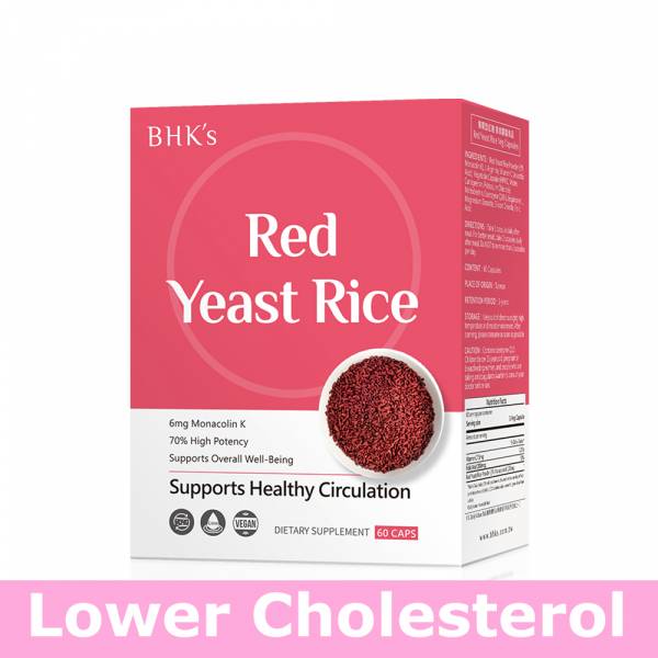 BHK's Red Yeast Rice Veg Capsules【Lower Cholesterol】 Red Yeast Rice, Monacolin-K, Heart health, Cardiovascular diseases, Lower cholesterol level, cholesterol Supplement