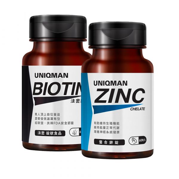 UNIQMAN Biotin Tablets (60 tablets/bottle) + Chelated Zinc Tablets (60 tablets/bottle)【Strengthen Hair Root】 瑪卡,馬卡,鱉精