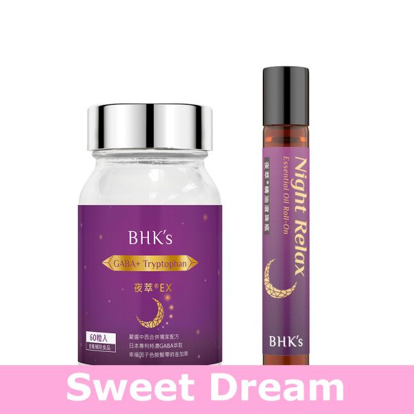 BHK's Night Relax EX Veg Capsules (60 capsules/bottle) + Night Relax Essential Oil Roll-On  (10ml/bottle)【Sweet Dream】 