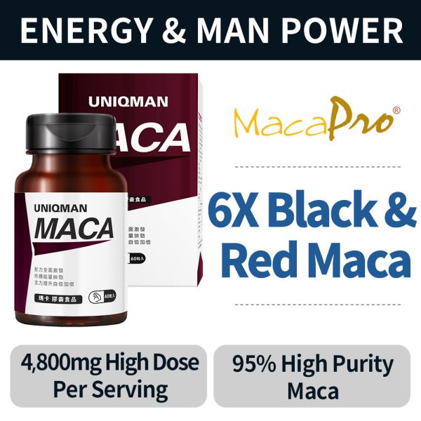 UNIQMAN Maca Capsules (60 capsules/bottle)【Boost Masculinity】 Maca,black maca,men's vitality,supports peak performance,men's health,men's performance, male supplement