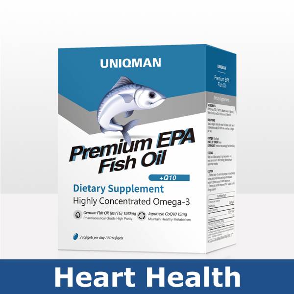 UNIQMAN Premium EPA Fish Oil Softgels (60 softgels/packet)【Heart Health 】 fish oil, high EPA, high concentration, Omega-3, cardiovascular health, supercritical extraction, KD pharma