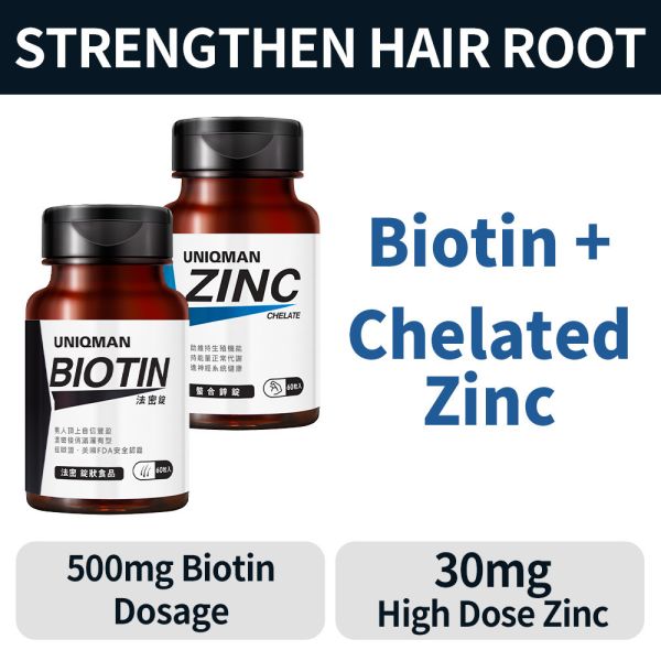 UNIQMAN Biotin Tablets (60 tablets/bottle) + Chelated Zinc Tablets (60 tablets/bottle)【Strengthen Hair Root】 瑪卡,馬卡,鱉精