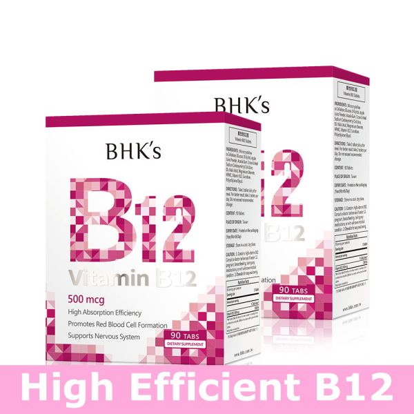 BHK's Vitamin B12 Tablets (90 tablets/packet)【High Efficient B12】 B-complex,Vitamin B+Iron,Vitamin B Complex, Recommended energy vitamin, rosy complexion, women vitamin B, energy boost