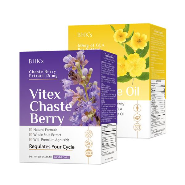 BHK's Patented Chasteberry Extract Veg + Evening Primrose Oil(Bundle)【Menstrual Health】 Vitex,Chasteberry,Evening Primrose OilWomen's health,PMS