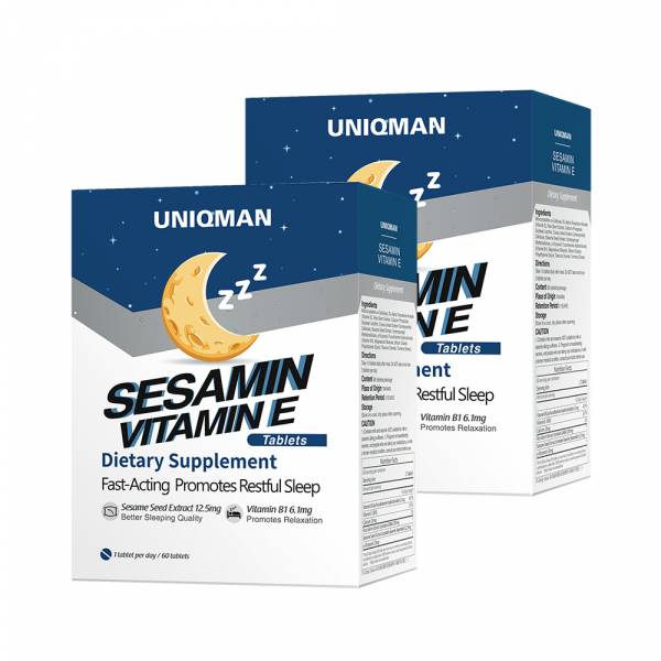UNIQMAN Sesamin+Vitamin E Tablets【Sleep Aid】 Sesame E, Sesamin, Sesamolin, Insomnia, Sleep, sleep quality, Sesamin E, relieve stress, improve sleeping