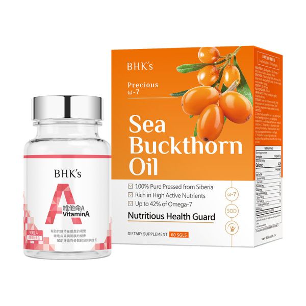BHK's Sea Buckthorn Oil Softgels (60 softgels/packet) + Vitamin A Softgels (90 softgels/bottle)【Dry Eyes Support】 Fish oil, Omega-3, EPA, DHA, benefit of eating fish oil, efficacy, high concentration, 88%, rTG form, recommended
