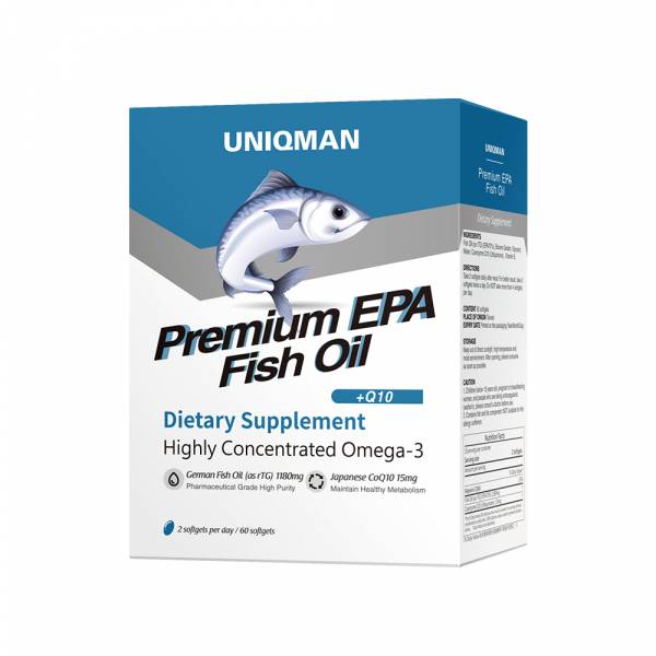 UNIQMAN Premium EPA Fish Oil Softgels (60 softgels/packet)【Heart Health 】 fish oil, high EPA, high concentration, Omega-3, cardiovascular health, supercritical extraction, KD pharma