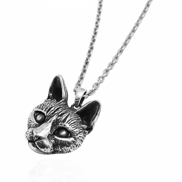 寫實貓-大-虎斑貓(小虎)-半立體(染黑/無染黑)造型動物純銀項鍊銀飾|安爵貓系列 米克斯