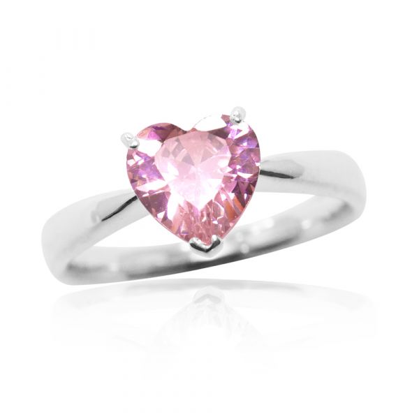 璀璨的愛(白/紫/粉)鑲愛心鑽純銀戒指|925銀飾戒指推薦 求婚戒指
