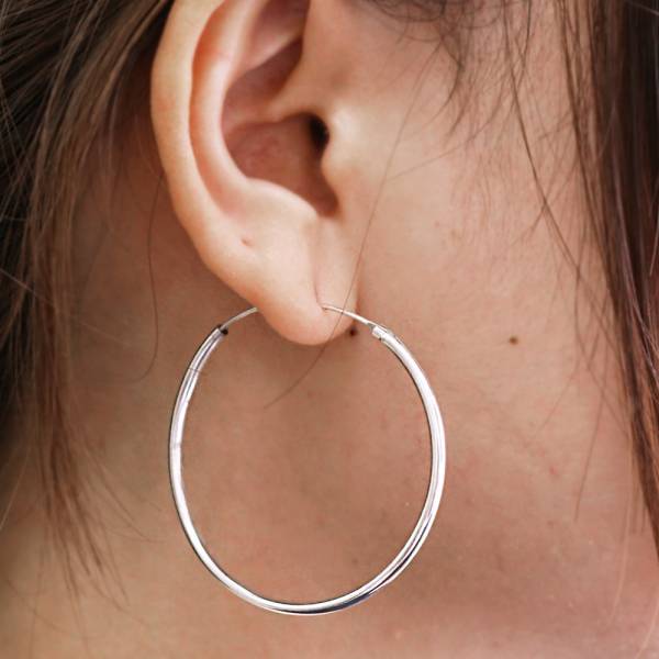 素雅圓形(45mm)耳針純銀耳環推薦|925銀飾 圈圈耳環