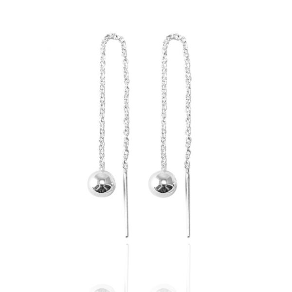 流蘇圓珠(中.5mm)造型純銀耳環推薦|925銀飾 珠珠耳環