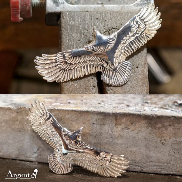 鷹之霸主-中老鷹造型動物雕刻純銀墜(配3mm銀鍊)|印地安系列推薦 老鷹項鍊