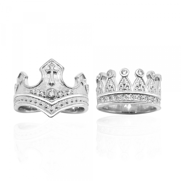 對戒-「王冠后冠」造型純銀對戒|情侶對戒推薦(鑲鑽版)(一對價) 皇冠戒指