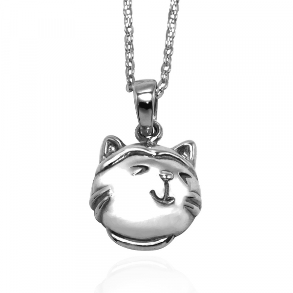 Q版貓-乳牛貓(點點)-半立體(染黑/無染黑)造型動物純銀項鍊銀飾|安爵貓系列 貓咪項鍊
