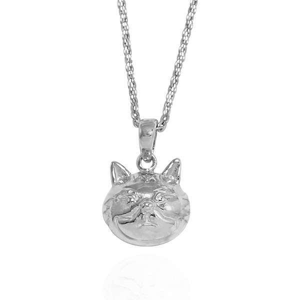 Q版貓-虎斑貓(咪咪)-半立體(染黑/無染黑)造型動物純銀項鍊銀飾|安爵貓系列 貓咪項鍊