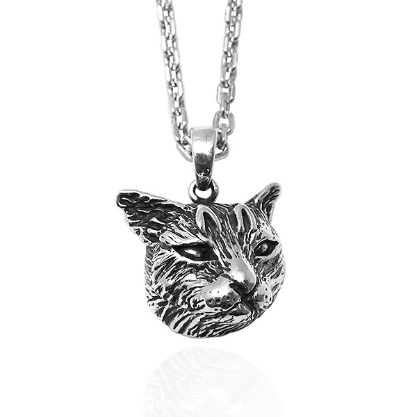 寫實貓-小-虎斑貓(小虎)-半立體(染黑/無染黑)造型動物純銀項鍊銀飾|安爵貓系列 貓項鍊