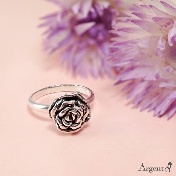 「飽滿玫瑰」立體手工雕花系列純銀戒指|花系列推薦  染黑/無染黑 告白戒指