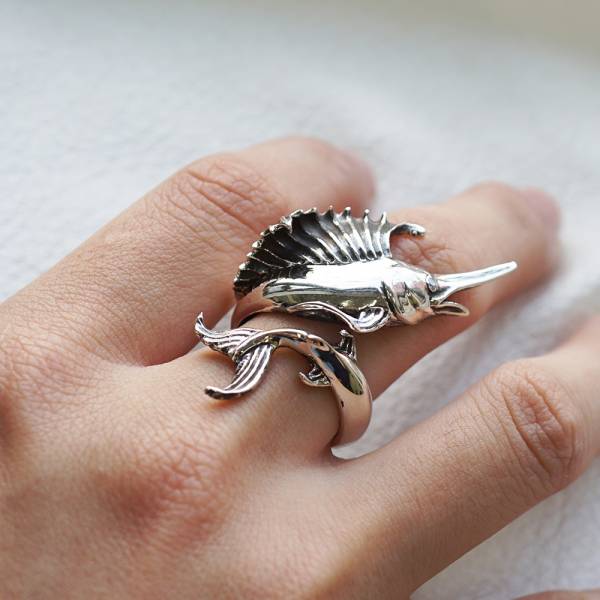 旗魚動物造型雕刻純銀戒指|戒指推薦 純銀動物戒指