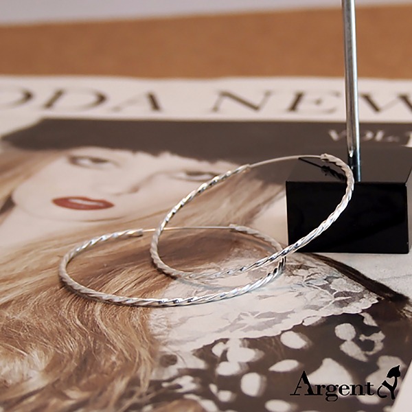 45mm扭紋圓形純銀耳環推薦|925銀飾(一對價) 純銀耳環推薦