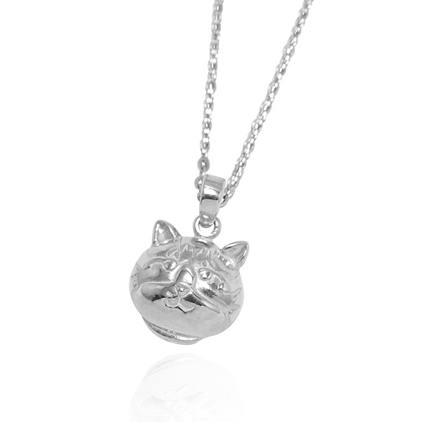 Q版貓-虎斑貓(斑斑)-半立體(染黑/無染黑)造型動物純銀項鍊銀飾|安爵貓系列 貓咪項鍊