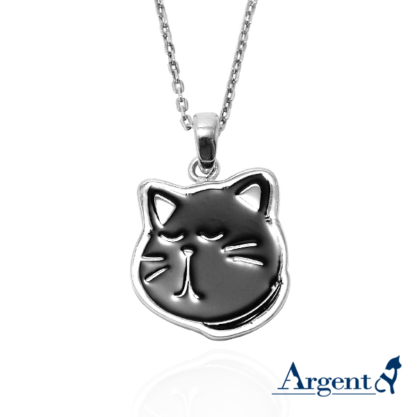黑貓(小黑)-(染黑/琺瑯)平面造型動物純銀項鍊銀飾|安爵貓系列銀項鍊推薦 貓項鍊