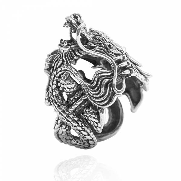 龍族擁珠動物造型雕刻純銀戒指|戒指推薦 純銀動物戒指