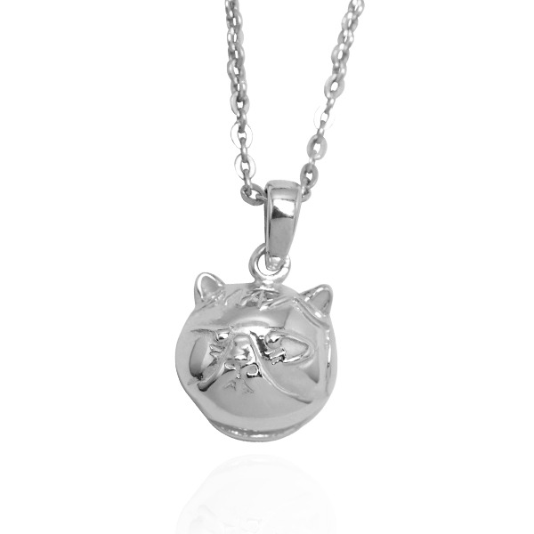 Q版貓-虎斑貓(小花)-半立體(染黑/無染黑)造型動物純銀項鍊銀飾|安爵貓系列 貓咪項鍊