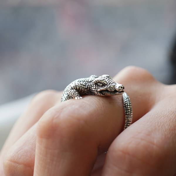 小銀鱷動物造型雕刻純銀戒指|戒指推薦 鱷魚 純銀動物戒指
