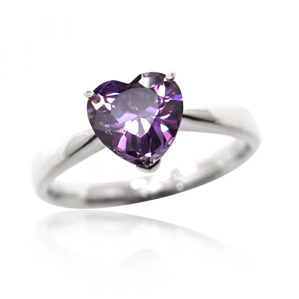 璀璨的愛(白/紫/粉)鑲愛心鑽純銀戒指|925銀飾戒指推薦 求婚戒指