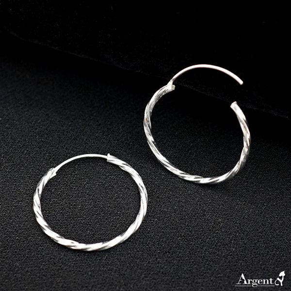 25/30/35mm扭紋圓形純銀耳環推薦|925銀飾(一對價) 純銀耳環推薦