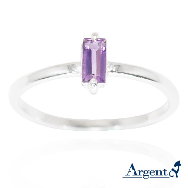 直式長方彩鑽(天然紫水晶)鑲崁純銀戒指|戒指推薦 紫水晶