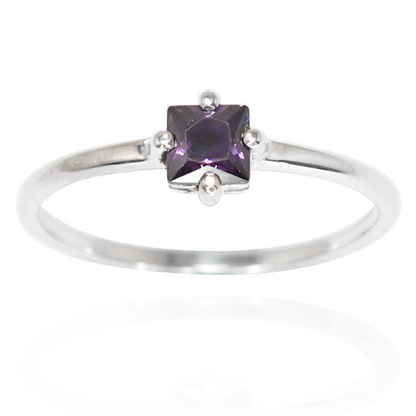 正方彩鑽(2色)鑲崁純銀戒指|戒指推薦 紫水晶