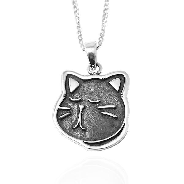 黑貓(小黑)-(染黑/琺瑯)平面造型動物純銀項鍊銀飾|安爵貓系列銀項鍊推薦 貓項鍊