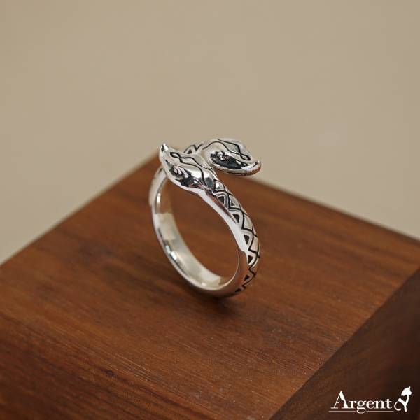 「百步蛇(細/粗)」動物造型雕刻純銀戒指|戒指推薦 雙頭蛇