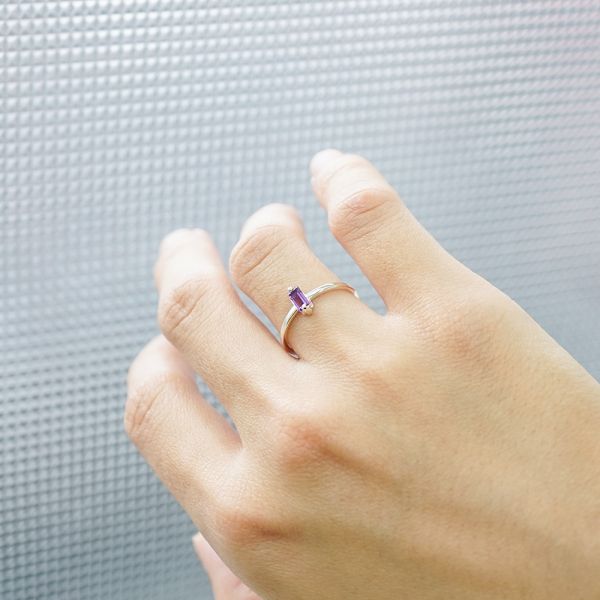 直式長方彩鑽(天然紫水晶)鑲崁純銀戒指|戒指推薦 紫水晶