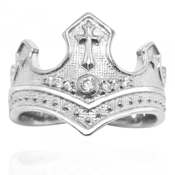 王冠(鑽版)皇冠造型純銀戒指(鑲鑽版) 「王冠」造型純銀戒指,安爵戒指推薦,國王王冠造型,閃亮鑲鑽讓你散發君主氣度,特別的戒指推薦給您,戴上獨特的它散發迷人魅力吧-Argent安爵銀飾