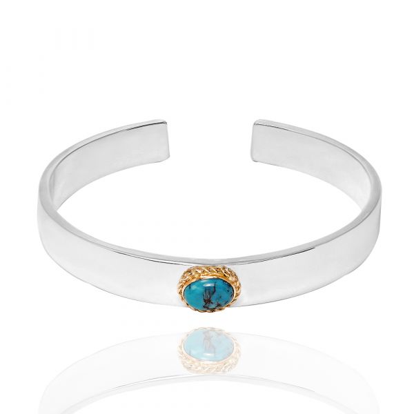 手環-「簡約綠松石(18K金麻花邊/寬10mm)」純銀手環(可加購刻字) 純銀飾品手環|印地安系列推薦 綠松石手環