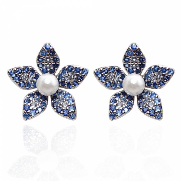 珍珠花瓣(粉/綠/藍/紫/橘色)鑲鑽搭配天然珍珠-造型純銀耳環推薦|925銀飾 珍珠耳環