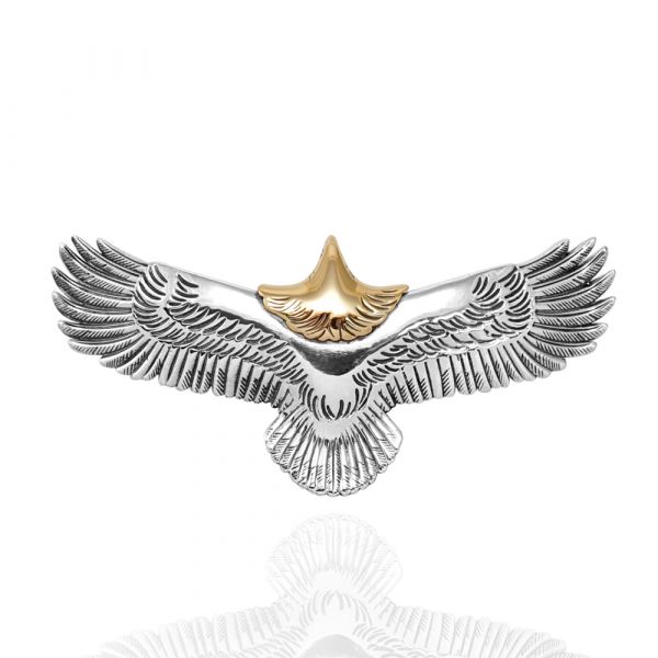 鷹之霸主(頭為18K金)-中老鷹造型動物雕刻純銀墜(配3mm銀鍊)|印地安系列推薦 老鷹項鍊