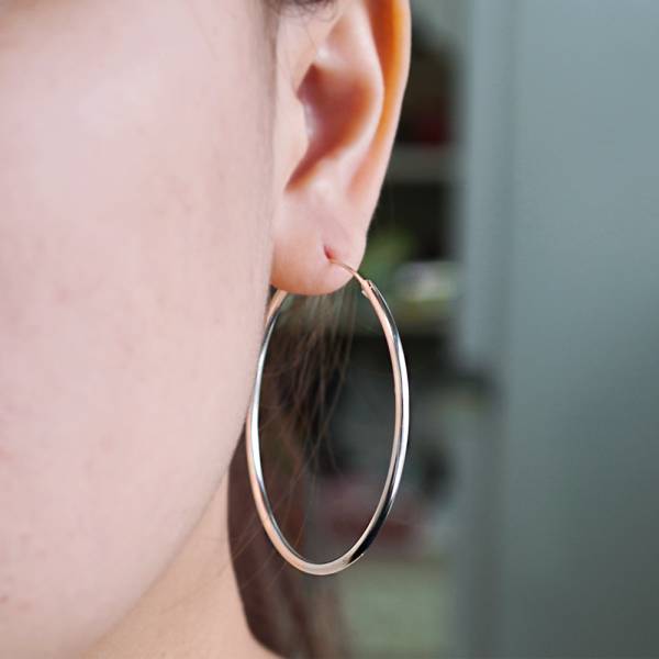 素雅圓形(50mm)耳針純銀耳環推薦|925銀飾 圈圈耳環
