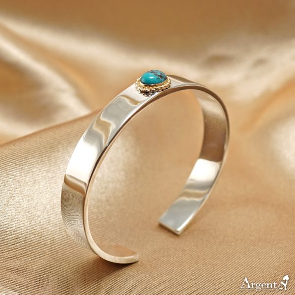 手環-「簡約綠松石(18K金麻花邊/寬10mm)」純銀手環(可加購刻字) 純銀飾品手環|印地安系列推薦 綠松石手環