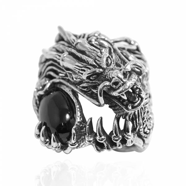 龍族擁珠動物造型雕刻純銀戒指|戒指推薦 純銀動物戒指