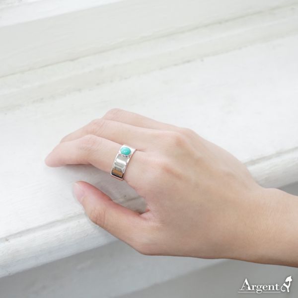 單戒-簡約綠松石(直式/寬8mm)|鑲崁純銀戒指|戒指推薦 綠松石戒指