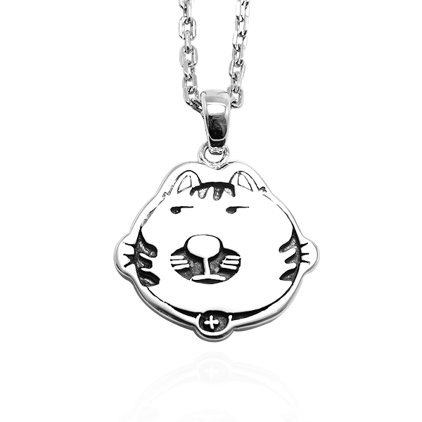 虎斑貓(小虎)(染黑)平面造型動物純銀項鍊銀飾|安爵貓系列銀項鍊推薦 貓項鍊